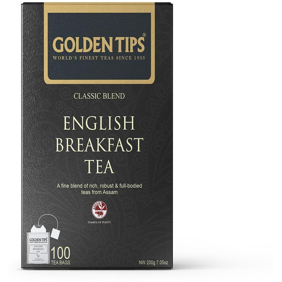 Golden Tips Classic Blend English Breakfast Tea Bags | 100 Tea Bags | 200 Grams