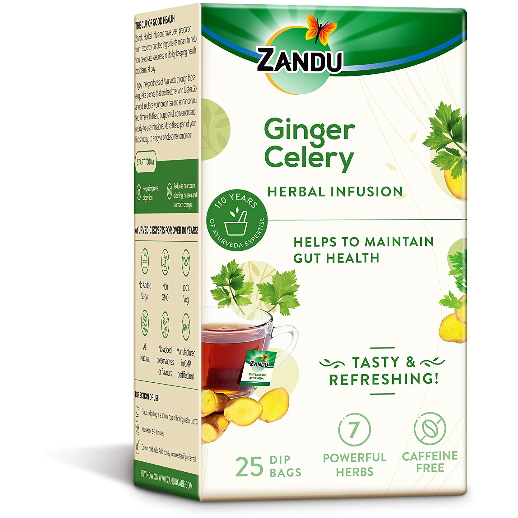 Zandu Ginger Celery Herbal Infusion, a Herbal Tea Enriched with Ayurvedic Ingredients (25 Tea Bags)
