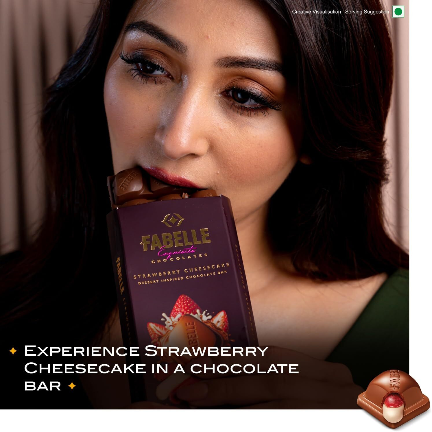 Fabelle Strawberry Cheesecake, Luxury Milk Chocolate Centre Filled Bar with Strawberry and Cheese Mousse, 131 Grams
