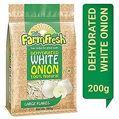 Jain Farm Fresh Dehydrated White Onion -Large Flakes 200g (Pack of 4) 200 g  1.2 kg of Fresh Raw Onion No Added Preservatives | No Added Color |100% Natural (White Onion)