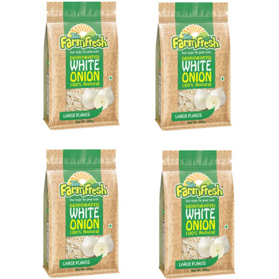 Jain Farm Fresh Dehydrated White Onion -Large Flakes 200g (Pack of 4) 200 g  1.2 kg of Fresh Raw Onion No Added Preservatives | No Added Color |100% Natural (White Onion)