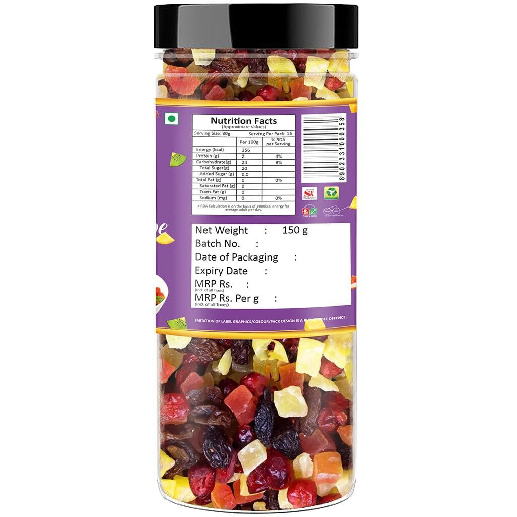 YUM YUM Mixed Dried Fruits - Cranberries, Blueberries, Strawberries,Kiwi, Mango, Pine Apple- Healthy Snack for kids and adults - 150g