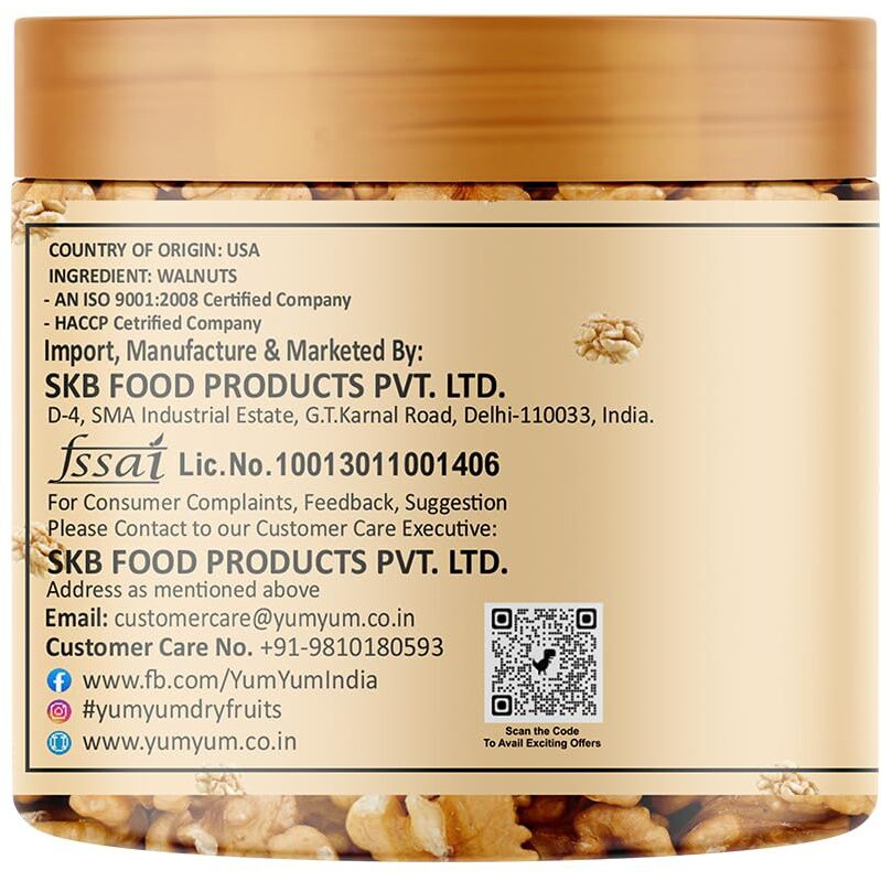 YUM YUM 100% Natural California Walnut Kernels 175g | Premium Akrot Giri | High in Protein & Iron | Low Calorie Nut| Trans Fat & Cholesterol Free