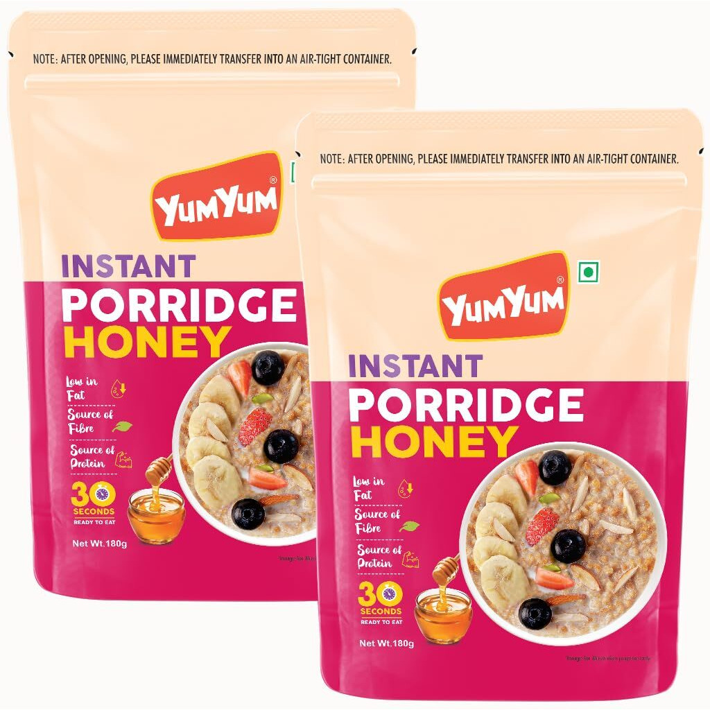 YUM YUM High Fiber Instant Roasted Porridge Honey Flavor with Proteins & Vitamins  360gm (Pack of 2 Box) Nutritious Breakfast Cereals, (Daliya/Dalia)