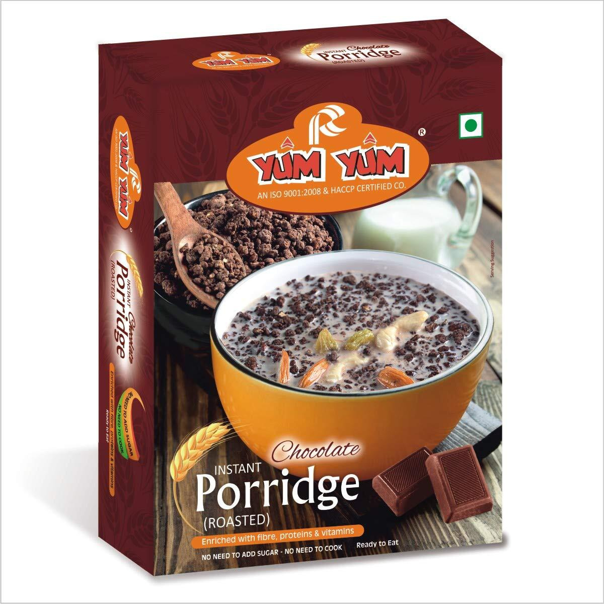 YUM YUM High Fiber Instant Roasted Porridge Chocolate Flavour with Proteins & Vitamins  400gm (Pack of 2-200g Each) Nutritious Breakfast Cereals, (Daliya/Dalia)
