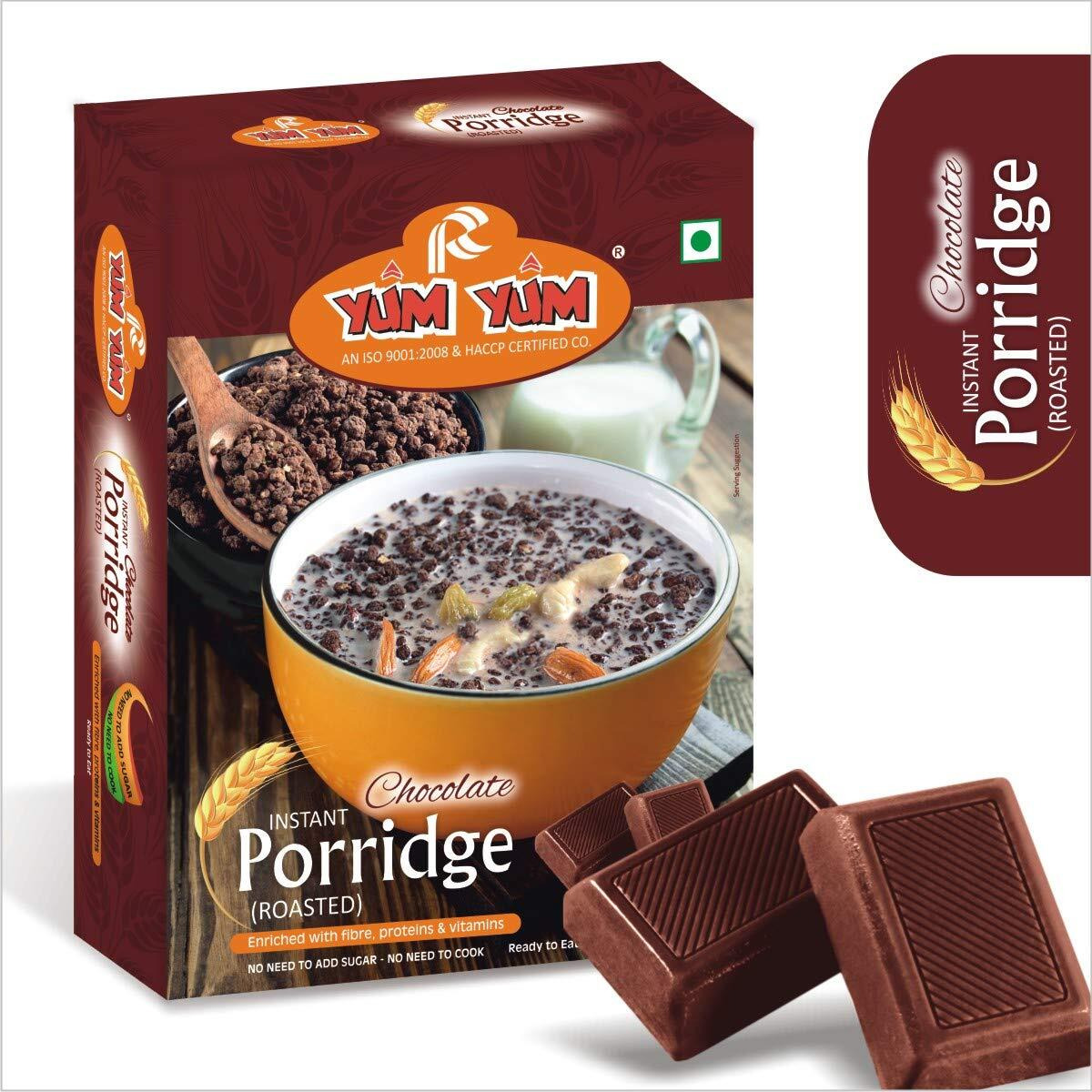 YUM YUM High Fiber Instant Roasted Porridge Chocolate Flavour with Proteins & Vitamins  400gm (Pack of 2-200g Each) Nutritious Breakfast Cereals, (Daliya/Dalia)