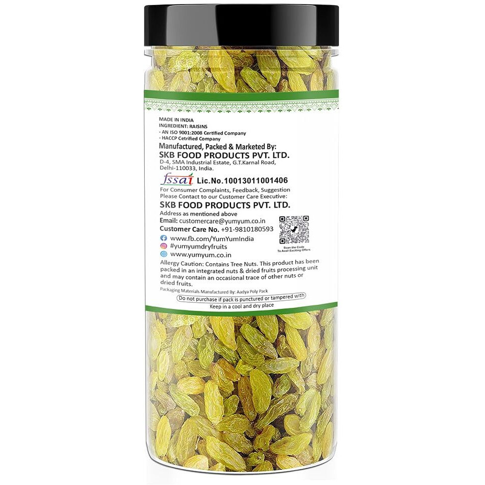 YUM YUM Premium Green Raisins Kishmish Dry Fruits 250g Jar