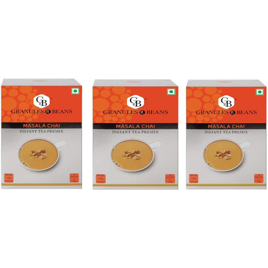 GnB GRANULES n BEANS Assam, Masala Chai Instant Tea Premix - (10 Sachet X 14 Gram 140 Gram) (Pack Of 3)