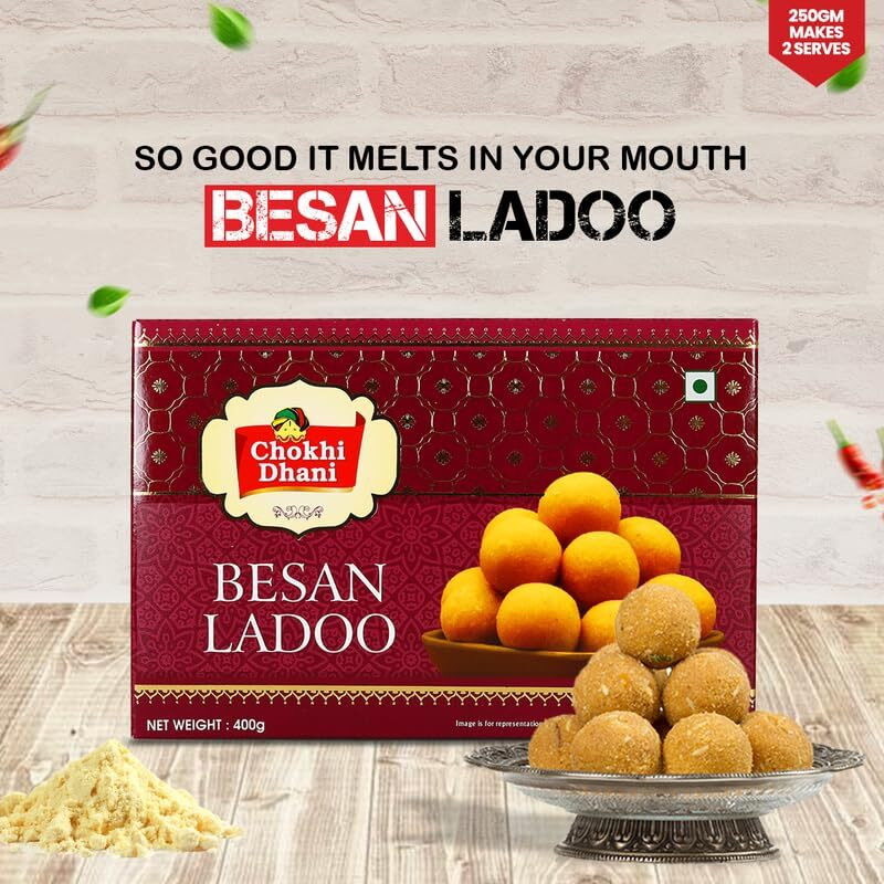 Chokhi Dhani Besan Ladoo, Ready To Eat Indian Dessert, Instant Sweet Premix, Traditional Mithai (Pack Of 1, 400 Gram)