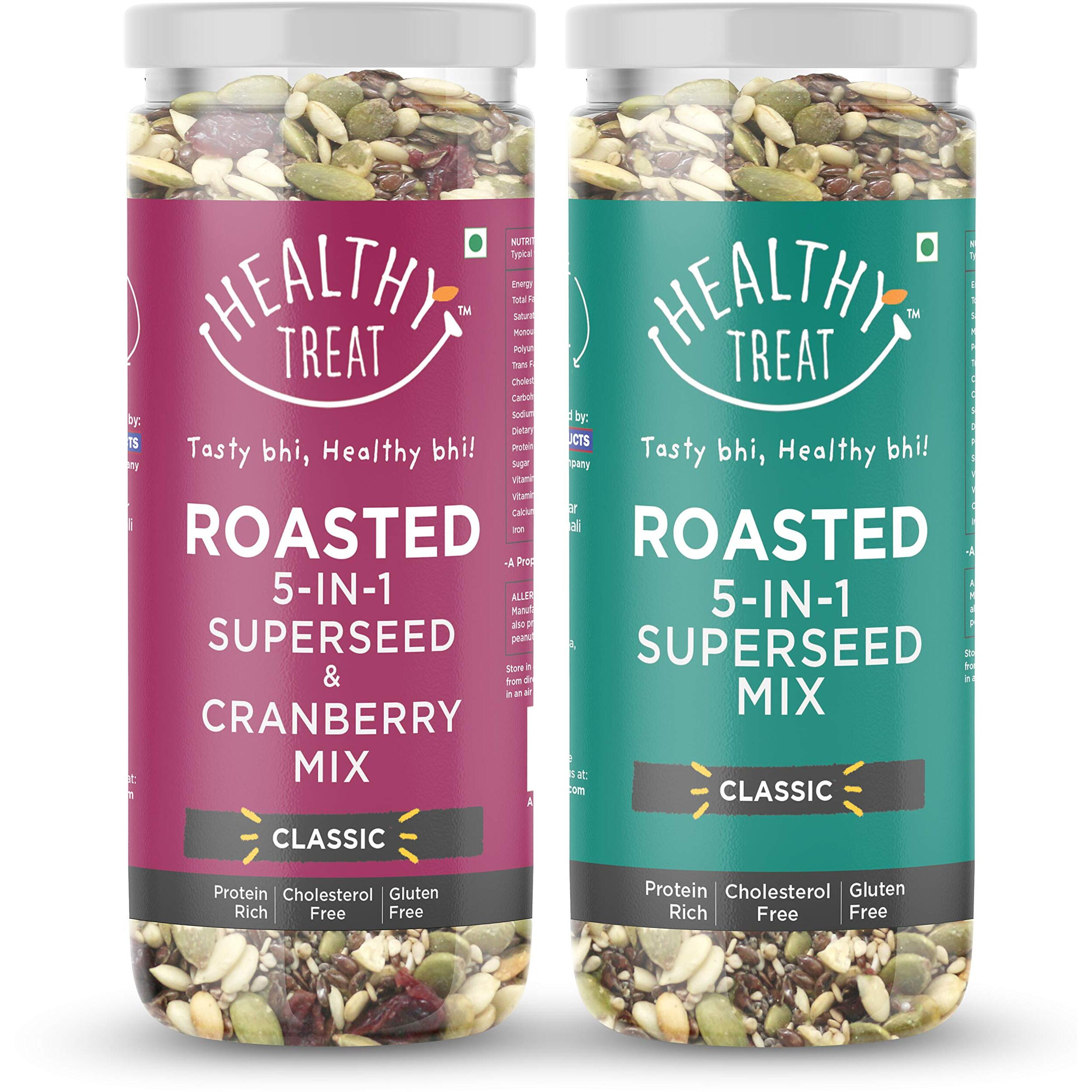 Roasted Super Mixed Seeds Combo, 5 in 1 Superseed Mix with Cranberry and 5 in 1 Superseed Mix 300 gm (Pack of 2, 150gm Each) | Roasted Seeds Mix for eating | High Protein Snacks | Mixed Seeds for Weight Loss | Nutritious Roasted Super Seed Mix with Cranberry | Diet Food