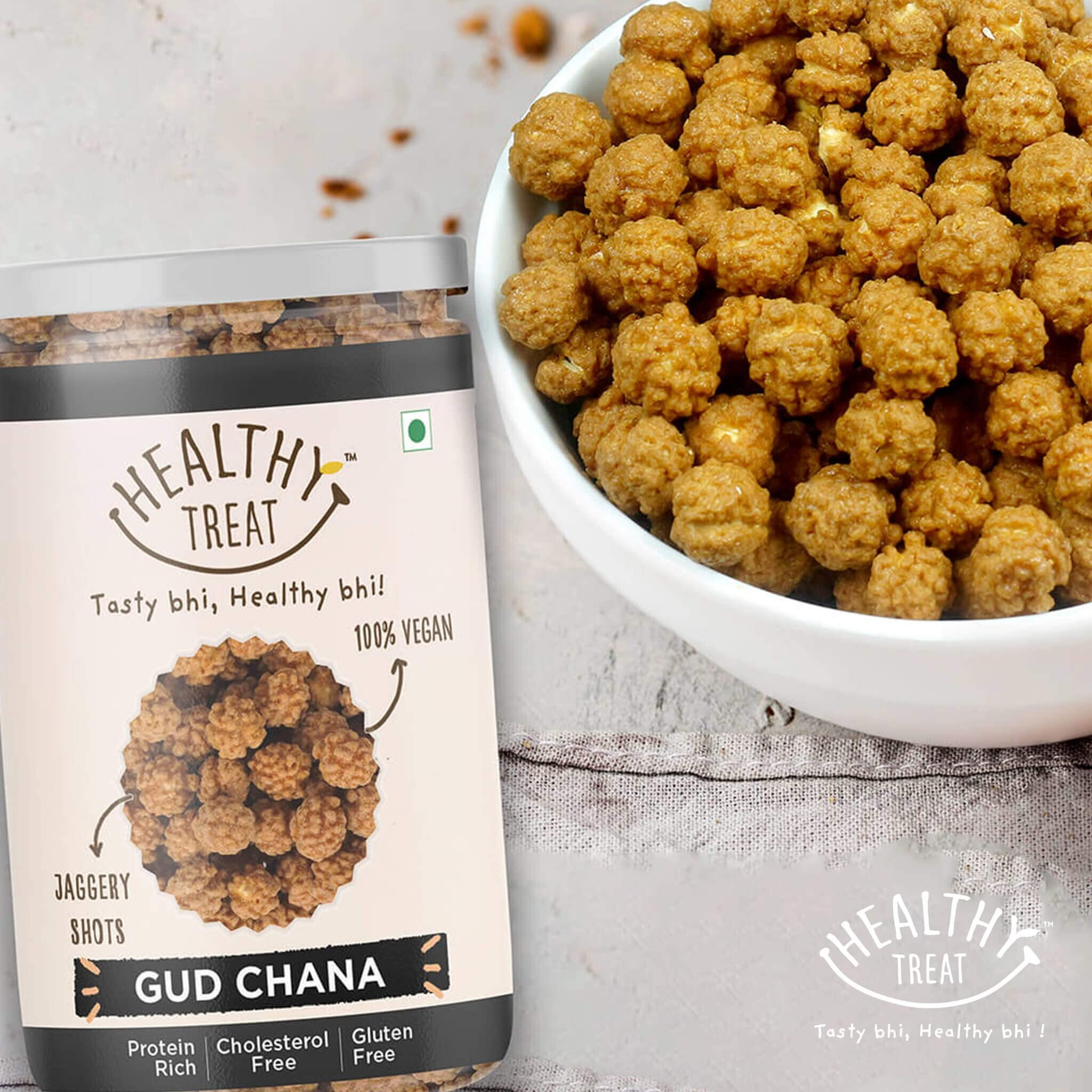 Healthy Treat Gur Chana and Roasted Chana JOR Garam Combo 400 gm (Pack of 2, Each 200 gm) | Oil-Free I Protein-Rich | Gluten Free | Vegan