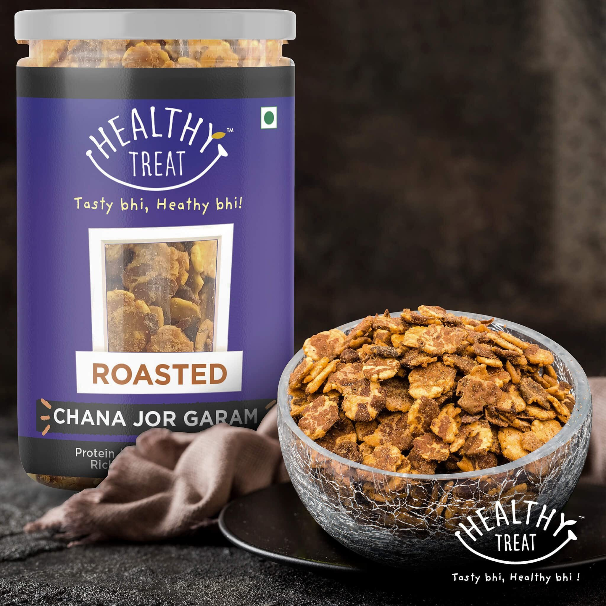 Healthy Treat Gur Chana and Roasted Chana JOR Garam Combo 400 gm (Pack of 2, Each 200 gm) | Oil-Free I Protein-Rich | Gluten Free | Vegan