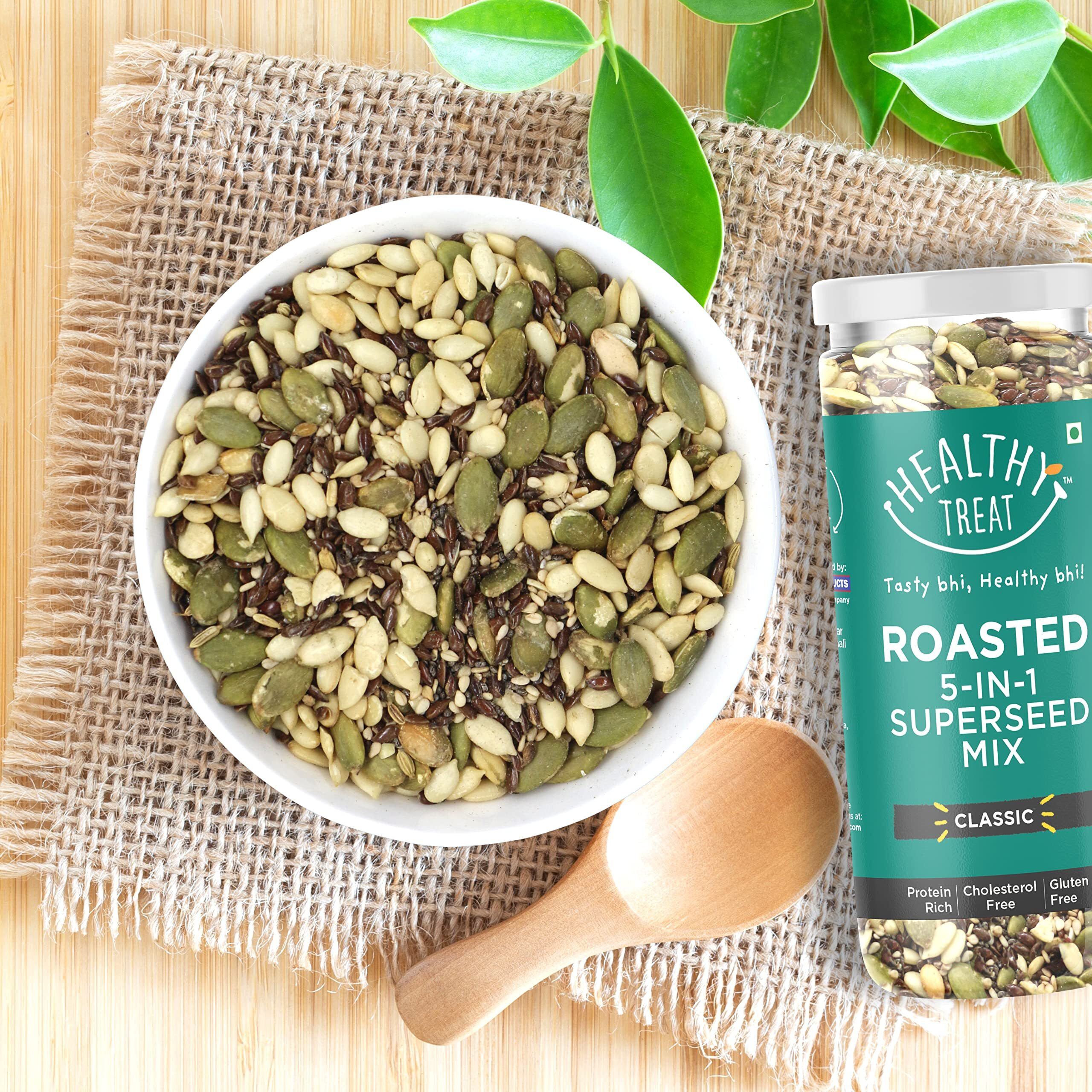 Healthy Treat Roasted 5 in 1 Super Seeds Mix 250 gm) | Trail Mix | Seeds Mix | Roasted Seeds Mix for eating | A blend of Pumpkin seeds, Flax seeds, Watermelon seeds, Chia seeds, and Sesame seeds | Mixed Seeds for Weight Loss | Healthy Diet Snacks