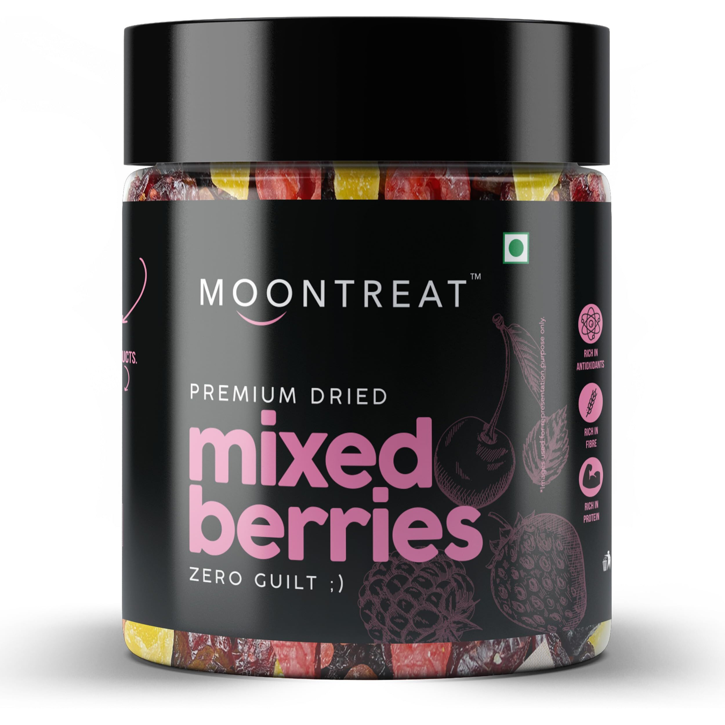 Moontreat Premium Mixed Berries, Unsalted, 360 gm (Dried Blueberry, Cranberry, Black Currant, Strawberry, Cherry, Mango, Raisin) | Antioxidant Rich | Healthy Snack for Kids and Adults