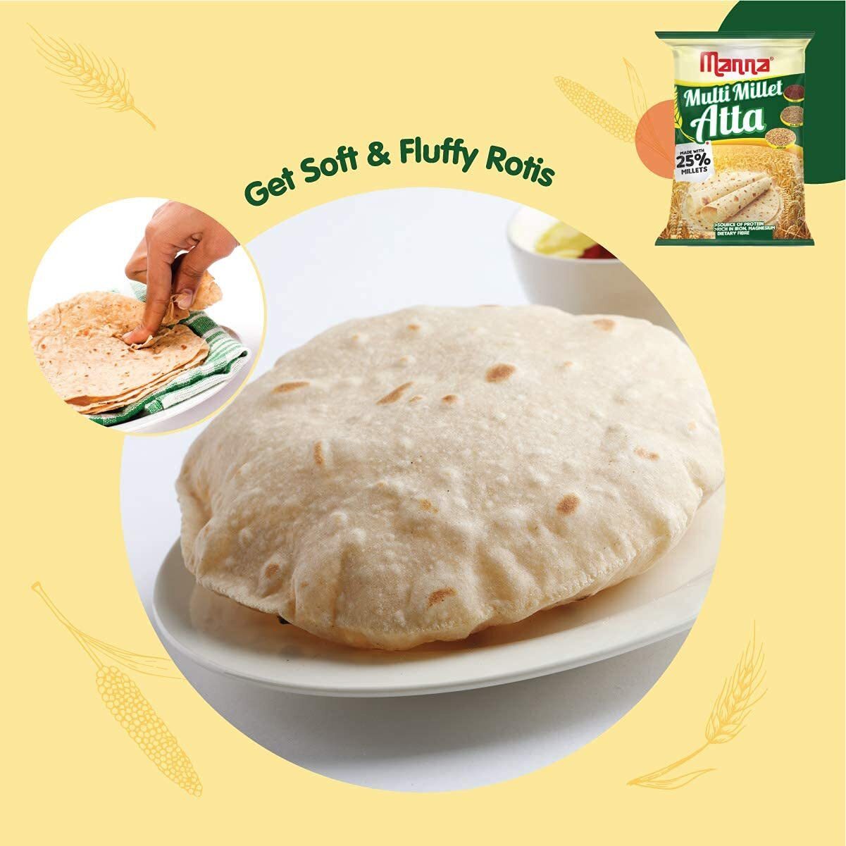 Manna Multigrain Atta/Multi Millet Atta 1Kg | Diabetic Friendly | Low GI Wheat Flour with 25% Millets | High Protein & Fibre | Low sugar | For Weight Loss