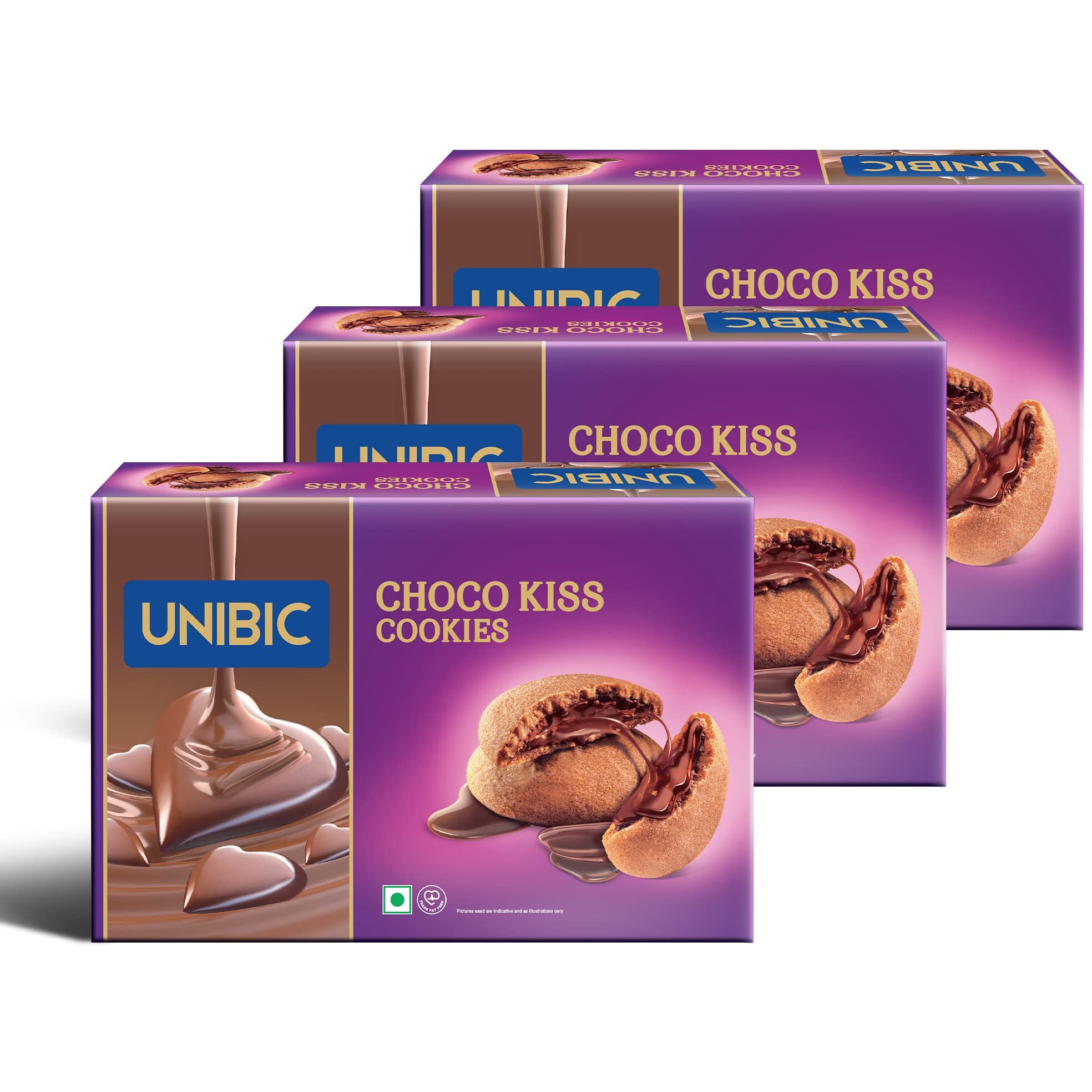 UNIBIC Foods Choco Kiss Cookies 250g (Pack of 3), Filled with Chocolate, Rich & Indulgent Snack Delicious Creamy Flavors, Crunchy and Choco Cream Centred Biscuits Made for Chocoholics