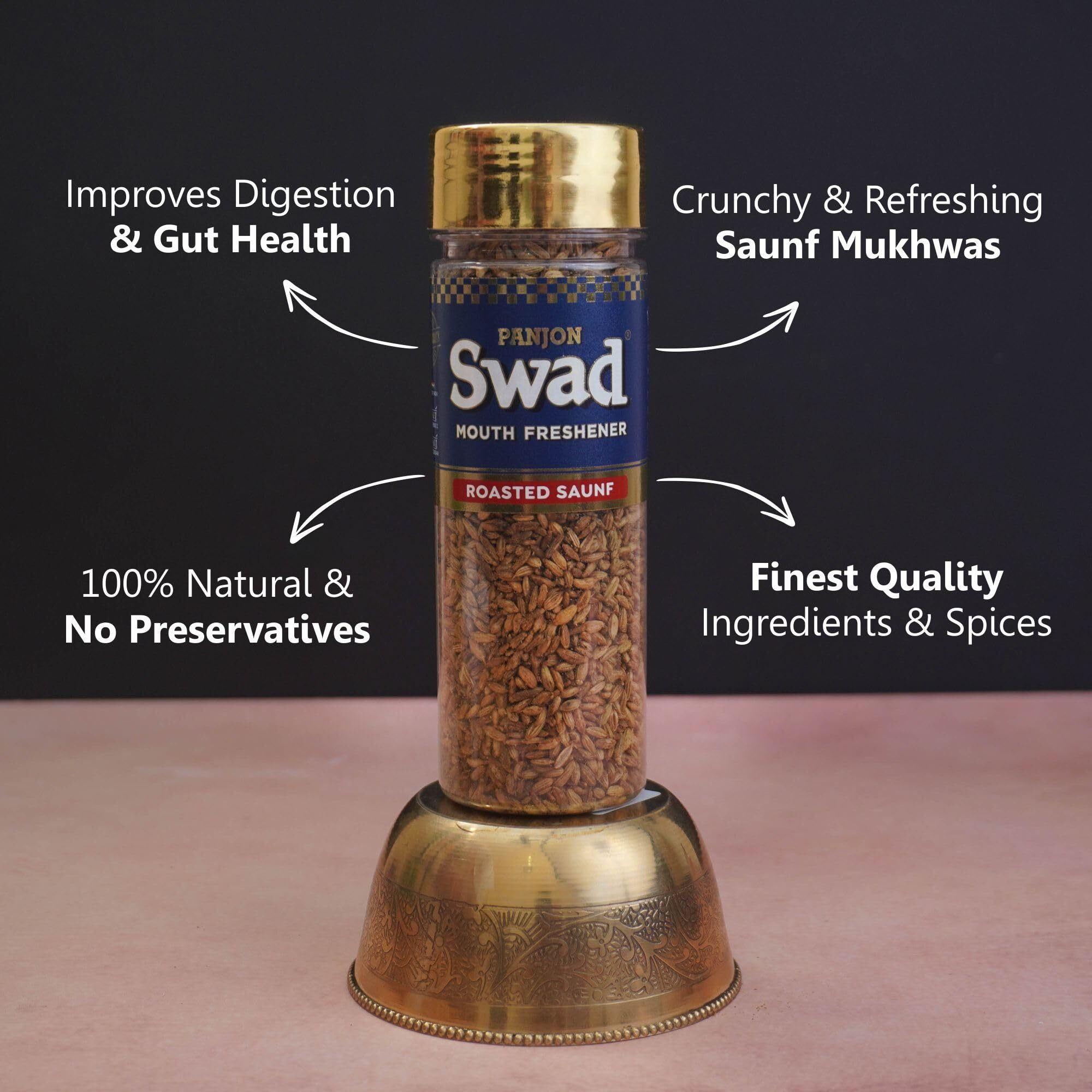 Panjon Swad Roasted Saunf Pachak Mouth Freshener Mukhwas (Rajasthani Fennel Saunf) 1 bottle, 60g