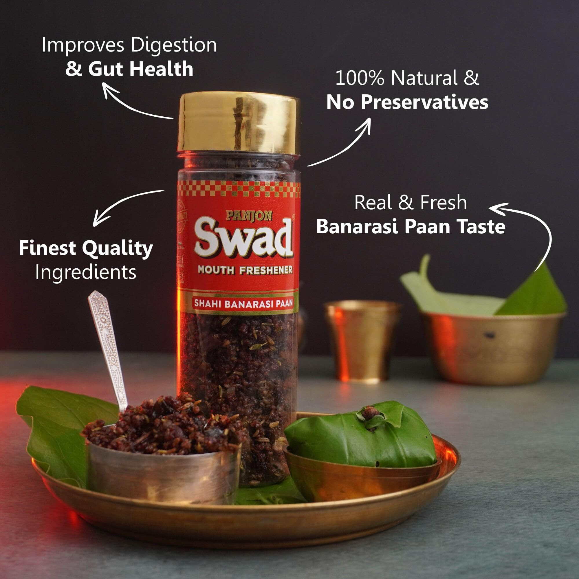 Panjon Swad Banarasi Paan Mukhwas (Pack Of 2 X 100 Grams) | Meetha Paan Mukhwas | Hygienically Packed Traditional Sweet Pan Pachak | Tasty Mouth Freshener | After-Meal Snack | Dry Mukhwas.