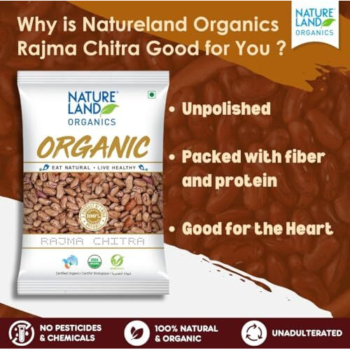 Natureland Organics Rajma Chitra 1 Kg - Organic Healthy Pulses