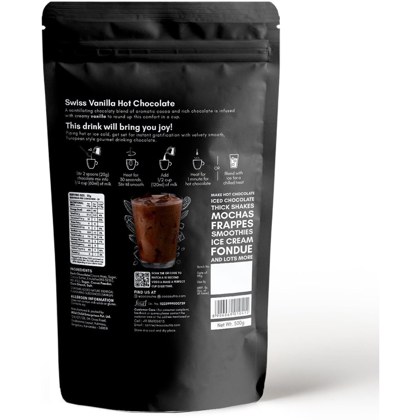 COCOSUTRA Swiss Vanilla Hot Chocolate Mix | Enjoy hot or cold | 500 g | Vegan & Gluten Free Drinking Chocolate Powder | No Preservatives | Ready in 2 Minutes | Serves 25 Cups
