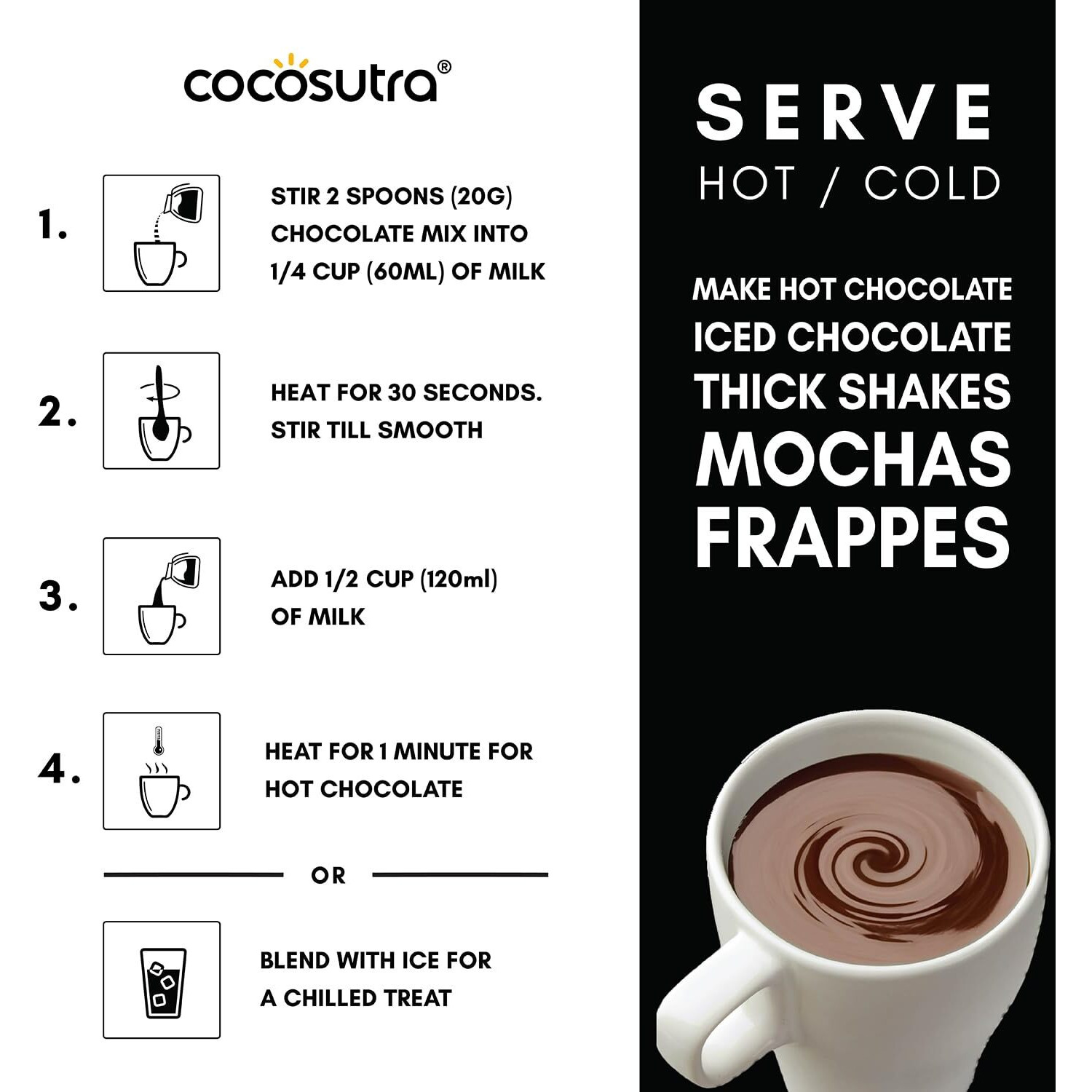 COCOSUTRA Peppermint Hot Chocolate Mix | Enjoy hot or cold | 100 gm | 100% Natural & Vegan Drinking Chocolate | Serves 4 Cups