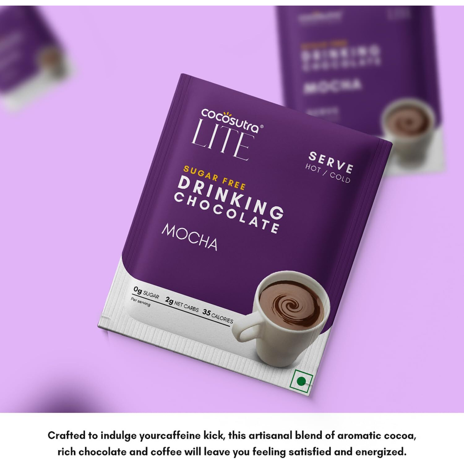 Cocosutra LITE Sugar Free Drinking Chocolate | Travel Friendly Gift Hamper | Mocha Hot Chocolate | 20 Single Serves | Low Carb, Low Calorie | Stevia & Erythritol based | Vegan | 400g