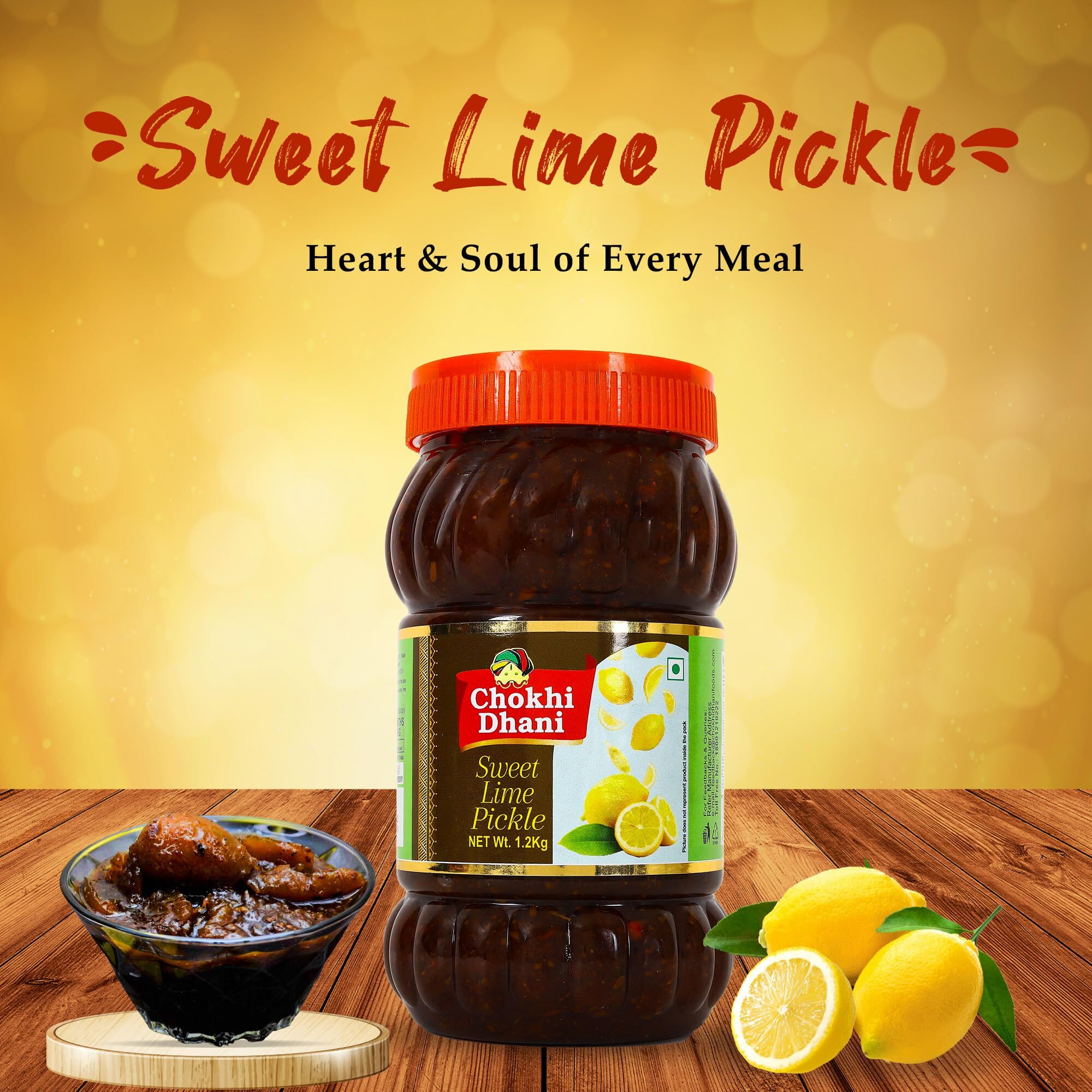 Chokhi Dhani Sweet Lime Pickle, Authentic Indian Style Tangy and Spicy Versatile Meetha Nimbu ka Achar with Preserved Aromatic Spices and Traditional Taste (Pack of 1, 1.2kg)