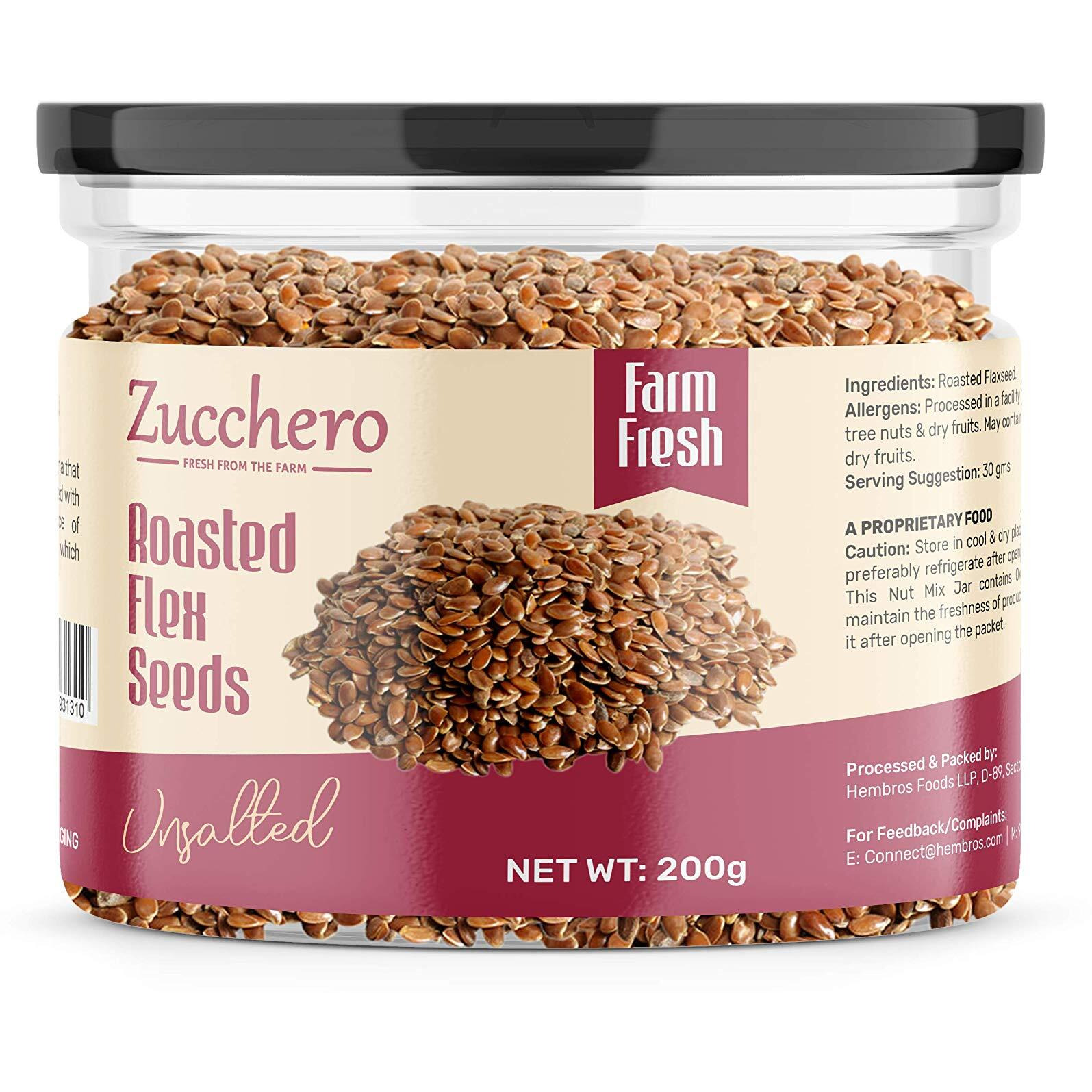 Zucchero Roasted Flaxseed, Unsalted, 200G - Omega-3 | Super Food | Nutty Flavour| Dry Roasting | Oil-Free| Slow baked Seeds