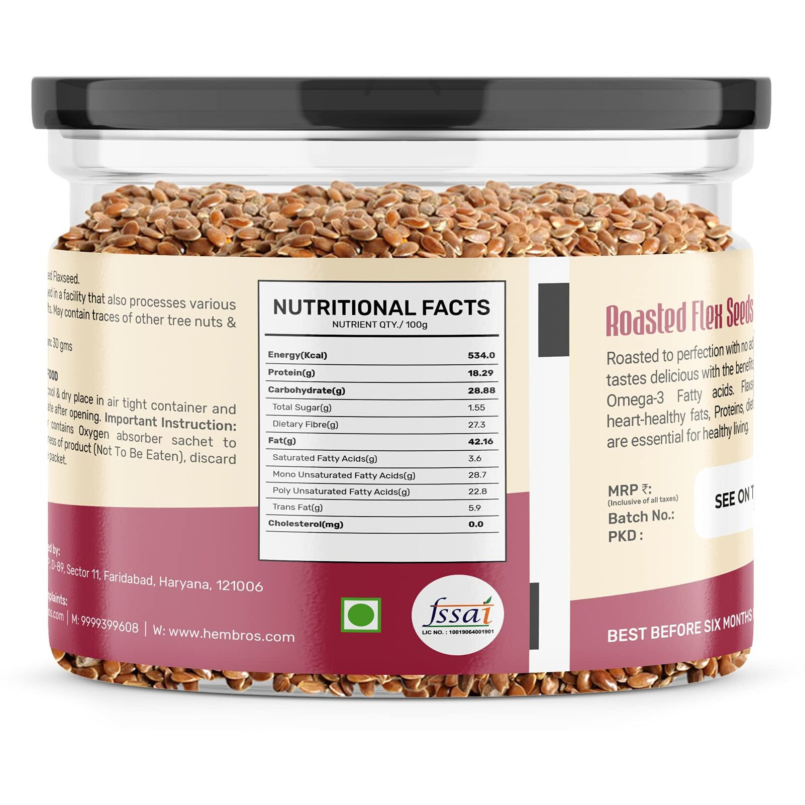 Zucchero Roasted Flaxseed, Unsalted, 200G - Omega-3 | Super Food | Nutty Flavour| Dry Roasting | Oil-Free| Slow baked Seeds