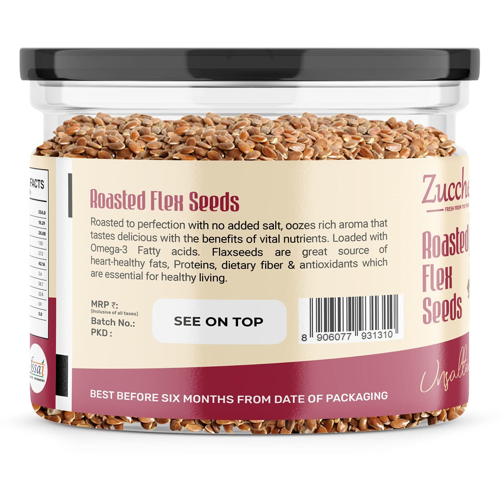 Zucchero Roasted Flaxseed, Unsalted, 200G - Omega-3 | Super Food | Nutty Flavour| Dry Roasting | Oil-Free| Slow baked Seeds