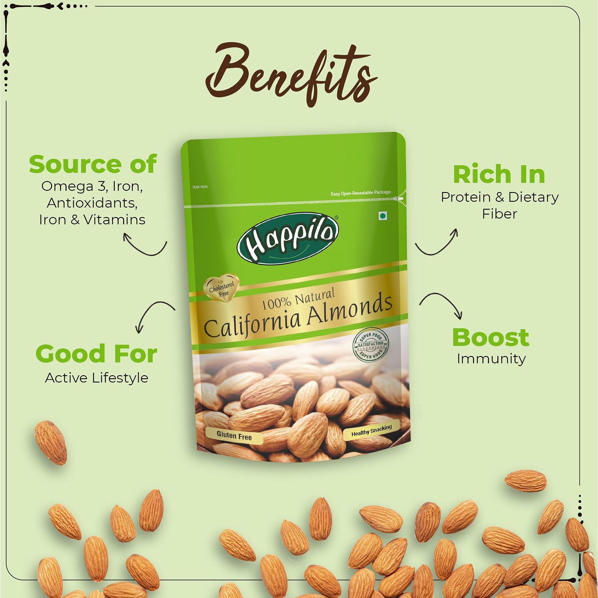 Happilo Premium Dry Fruits Combo Pack of 4 | California Almonds, Green Raisins, Whole Cashews, Raosted Pistachios | Total 850 g | Healthy Dry Fruits Snacks | Kaju, Kismis, Pista & Badam Combo
