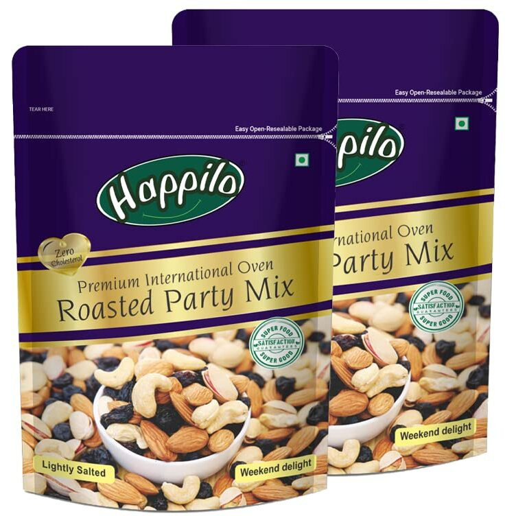 Happilo Premium International Salted Partymix 200 g (Pack of 2) | Healthy Dry Fruits Snack | Contains Kaju, Kishmish, Badam & Pista | Oven Roasted Nuts | Source of Minerals & Vitamins