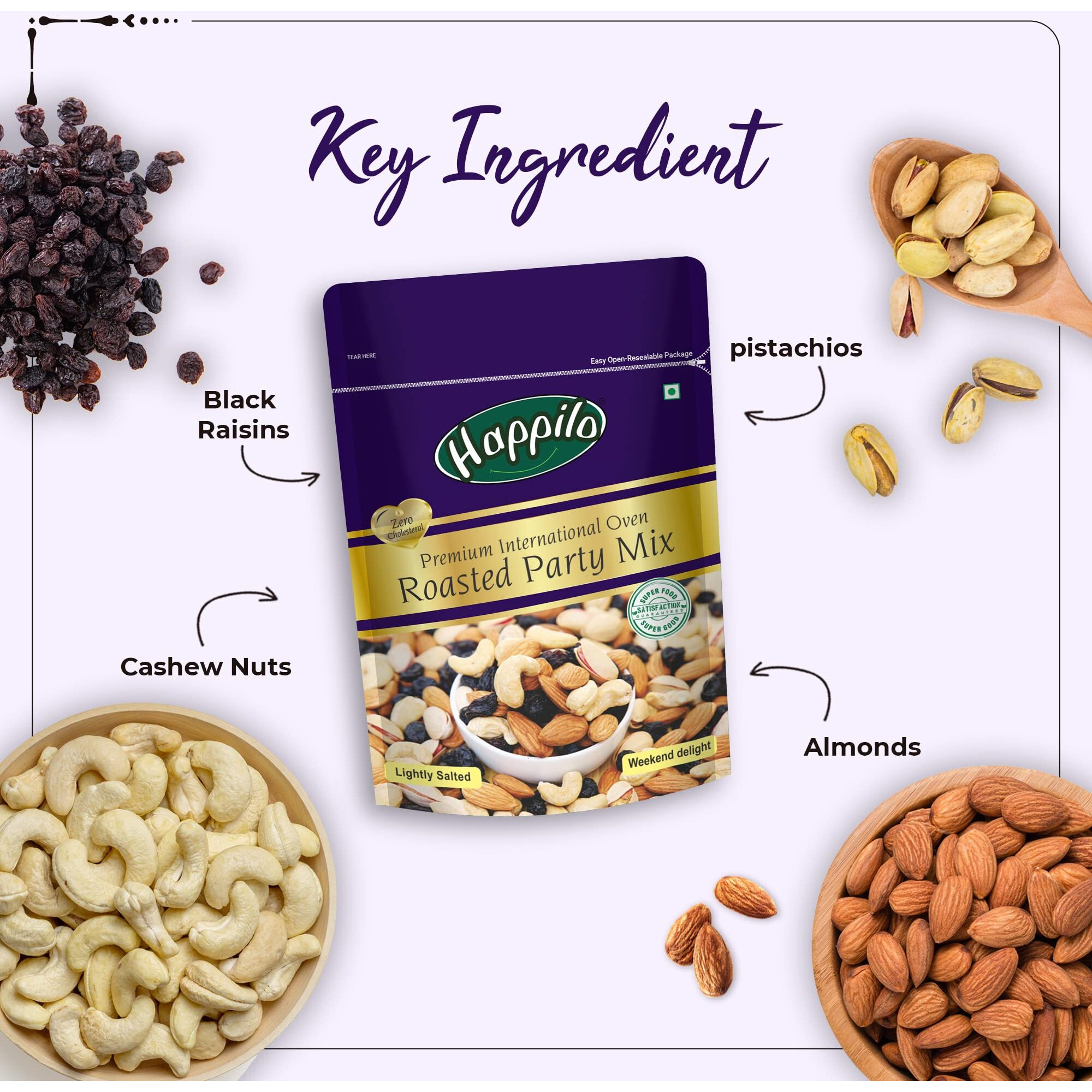 Happilo Premium International Salted Partymix 200 g (Pack of 2) | Healthy Dry Fruits Snack | Contains Kaju, Kishmish, Badam & Pista | Oven Roasted Nuts | Source of Minerals & Vitamins