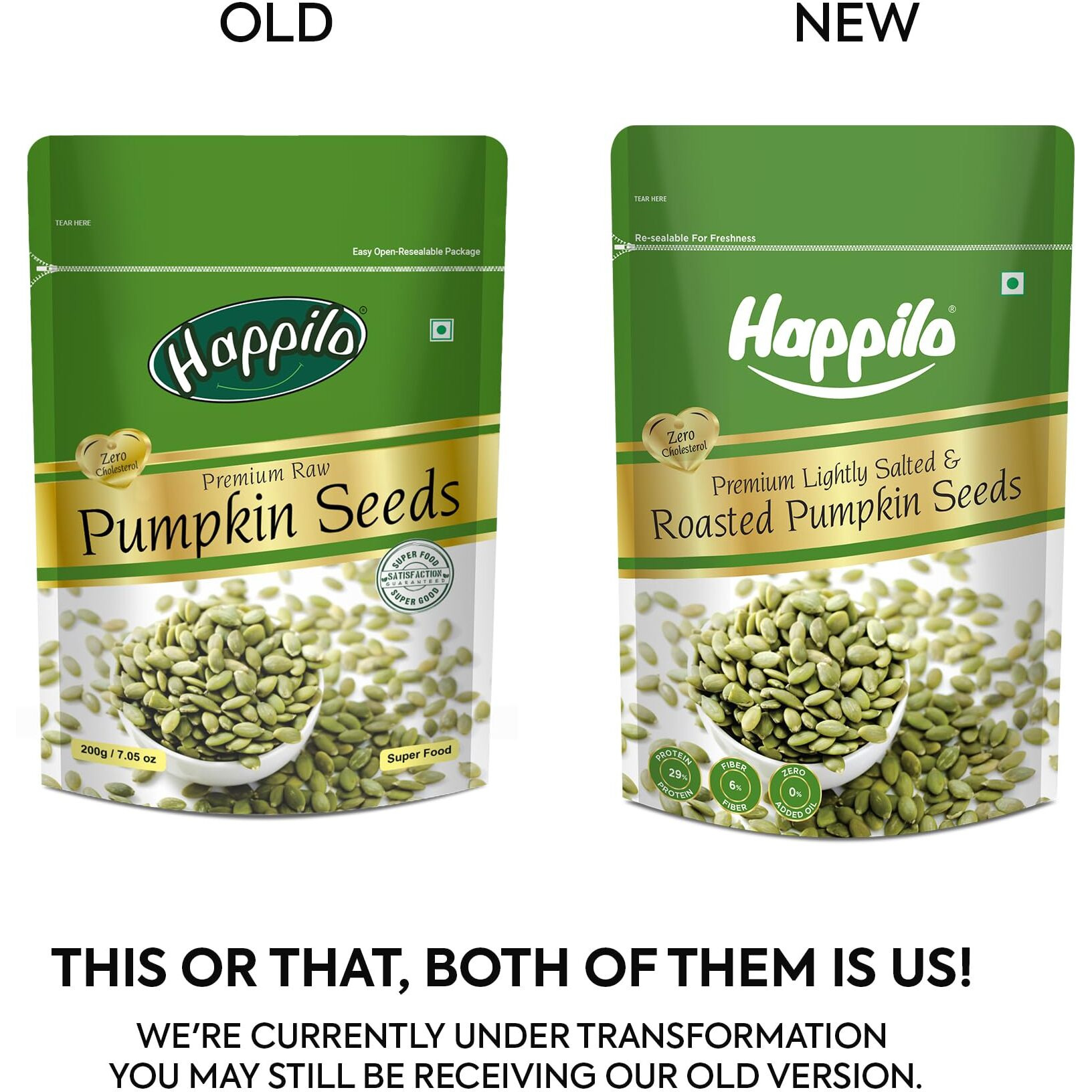 Happilo Premium Roasted Pumpkin Seeds for Eating 200g each (Pack of 5), Lightly Salted for Healthy Diet, Immunity Booster and Fiber Rich Superfood