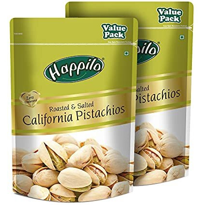 Happilo Premium Californian Oven Roasted & Salted Pistachios, Pista Dry Fruit, Shelled Whole Super Crunchy & Delicious Healthy Nuts with Pink Salt, No Added Oils, 1000 g, Pack of 2