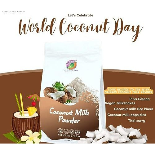 SAIPRO Coconut Milk Powder 250 g, Dairy Free Instant Coconut Milk Powder creamy and authentic taste of real coconuts, For non-messy, easy Cooking| Gravy Thickener | 100% Natural, Gluten Free