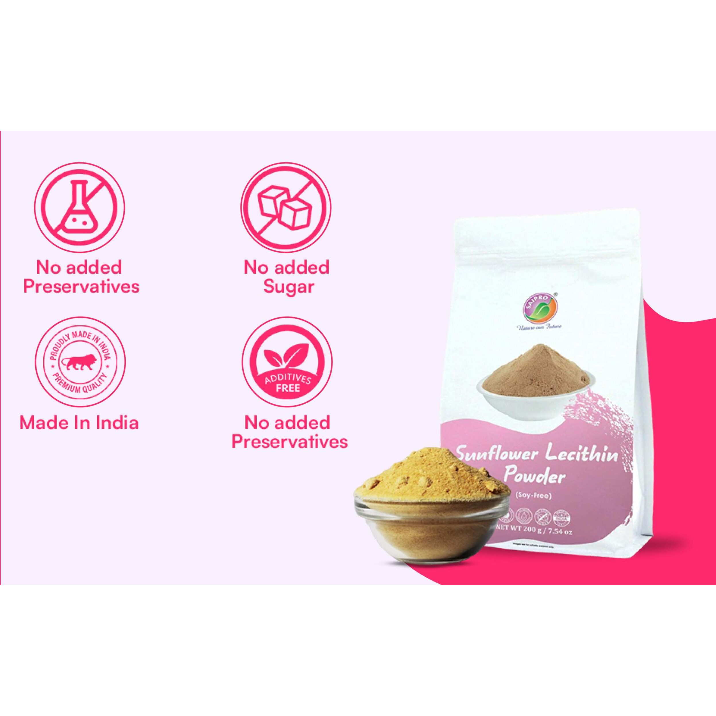 Saipros EATERY HARVEST Sunflower Lecithin, 400 g (200g* 2 packs) Sunflower Lecithin Powder, Soy Free, Natural