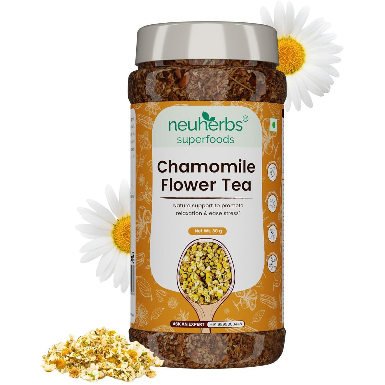 Neuherbs Chamomile Flower Tea 30g (Pack of 1) | Promote Relaxation & Ease Stress | 100% Clean, Natural & Pure | Rich In Antioxidant | Caffeine Free Tea