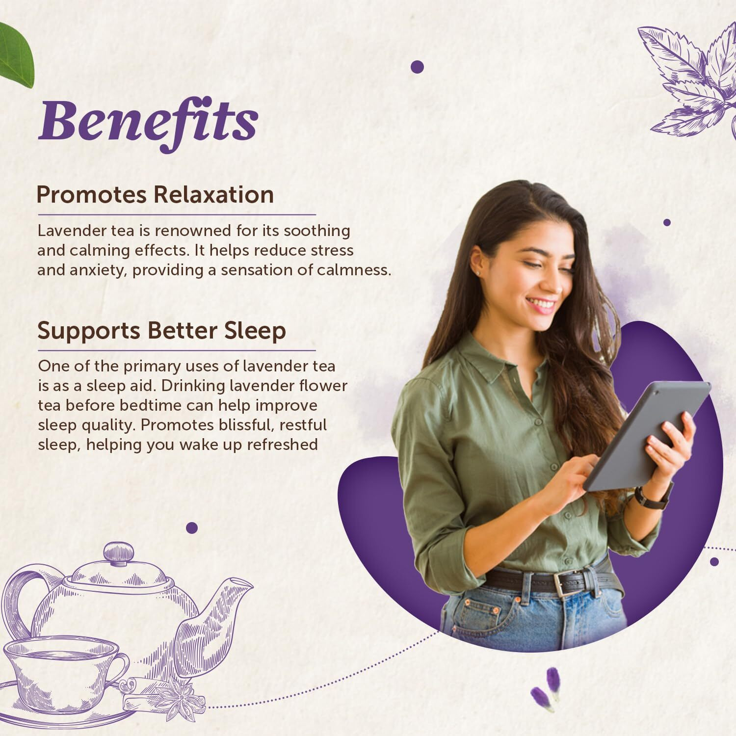 Neuherbs Lavender Tea 50g (Pack of 1) | Herbal Loose Leaf Tea To Promote Relaxation & Soothing Experience | 100% Clean, Natural & Pure | Rich In Antioxidant | Caffeine Free Tea