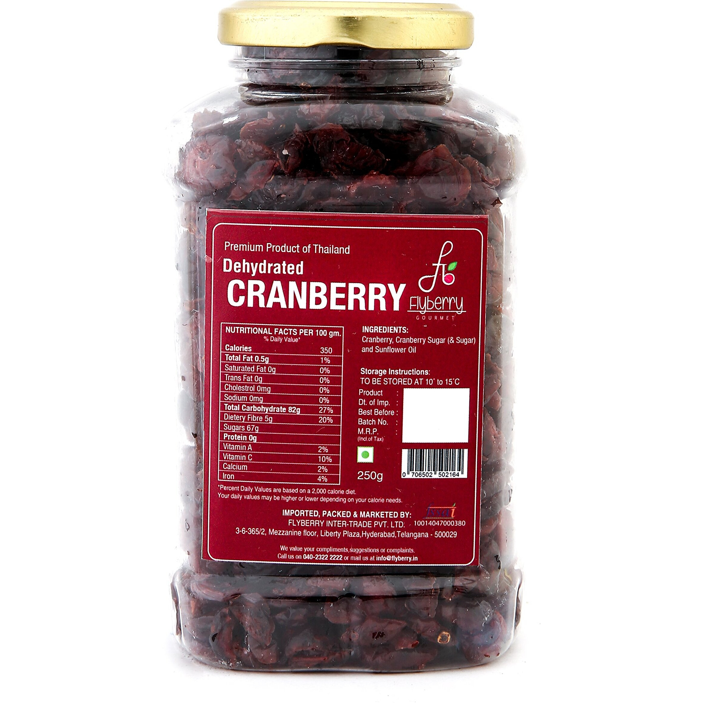 Flyberry Gourmet Sliced Cranberry Dehydrated, 250 g