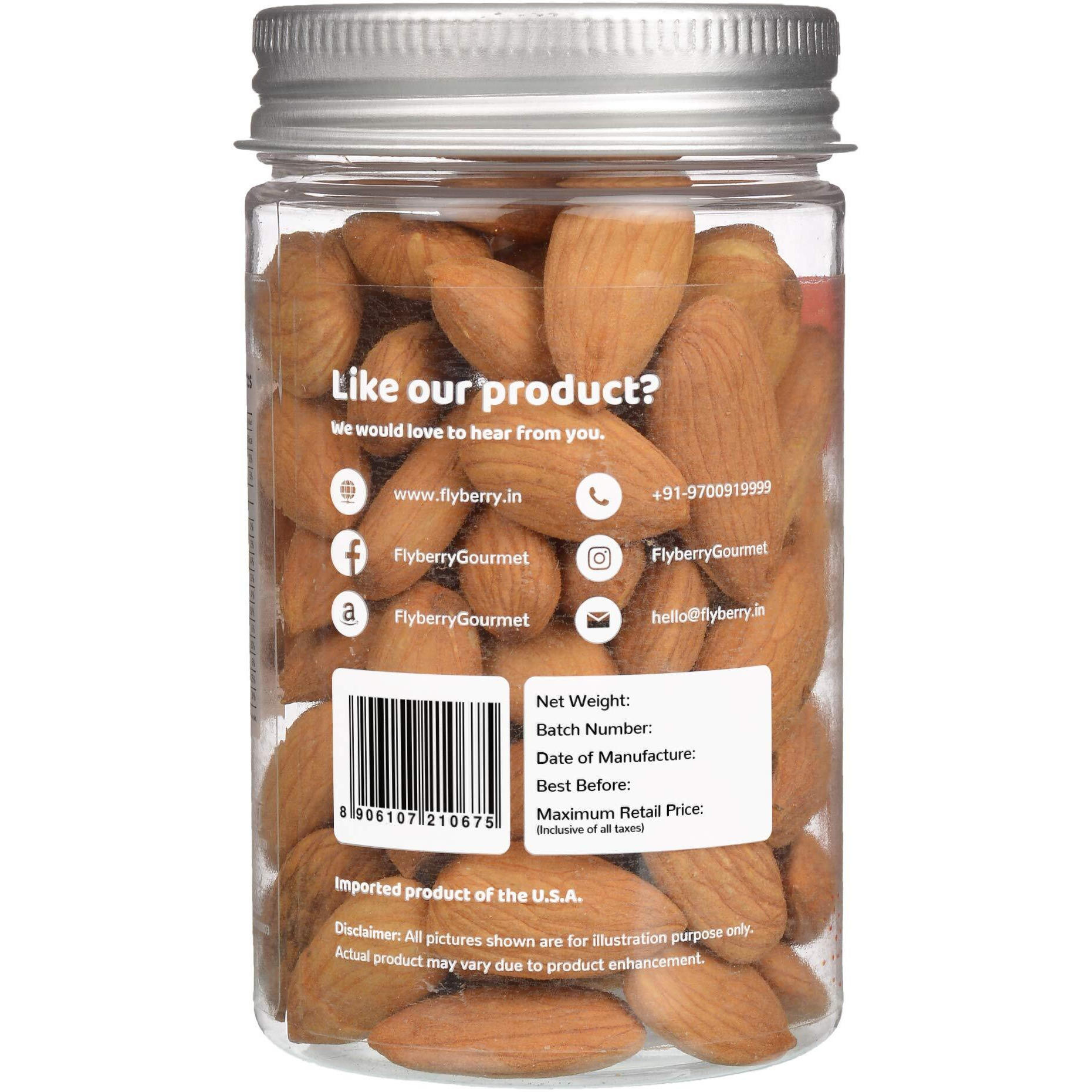 Flyberry Gourmet Premium California Jumbo Almonds, 100g |Rich in Protein, Magnesium and Dietary Fibre
