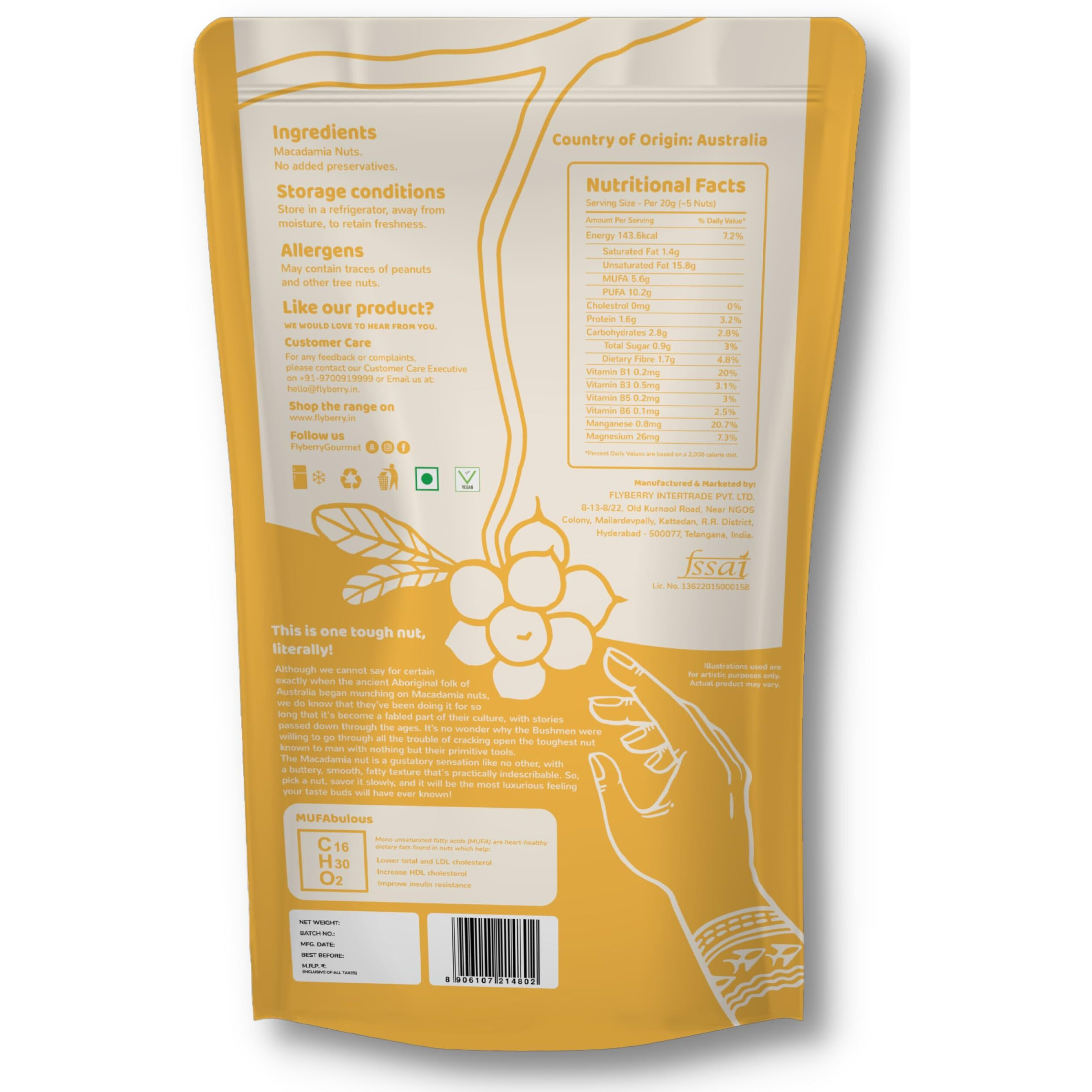 Flyberry Gourmet Macadamia Nuts, 50g