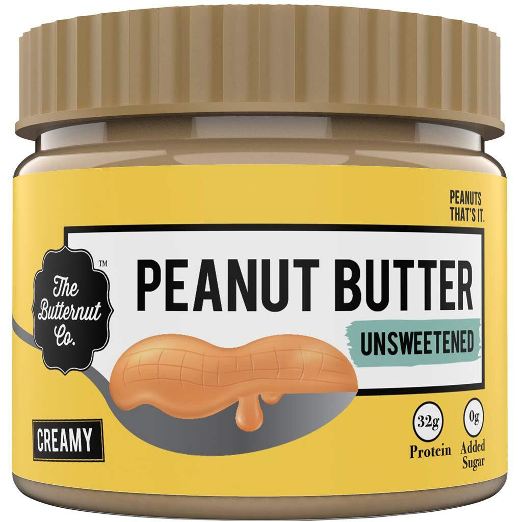 The Butternut Co. Natural Peanut Butter (Creamy) 340g, Unsweetened, 32g Protein, No Added Sugar, 100% Peanuts, No Salt, High Protein Peanut Butter, Gluten Free, Vegan, Cholesterol Free