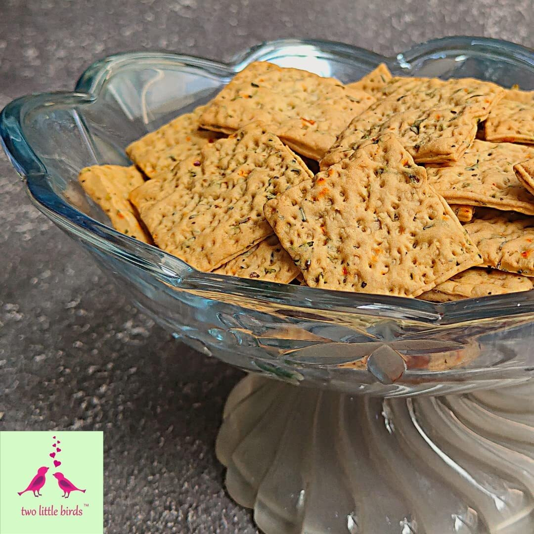 two little birds Italian Herb Crackers - Made with In House Italian Spice Mix| Baked Not Fried, Eggless, Handmade, Freshly Baked Snacks Chips| No Added Preservatives or Palm Oil| 120Grams (Pack of 1)