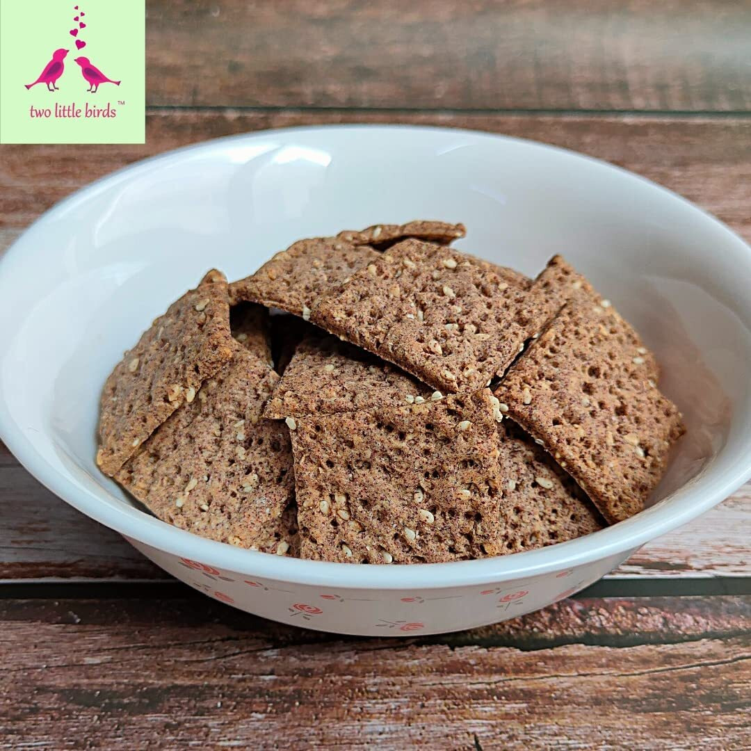 two little birds Nachni Crackers - Made with Ragi and Whole Wheat Flour| Baked Not Fried, Eggless, Handmade, Freshly Baked Snacks Chips| No Added Preservatives, Maida or Palm Oil| 120Grams (Pack of 1)