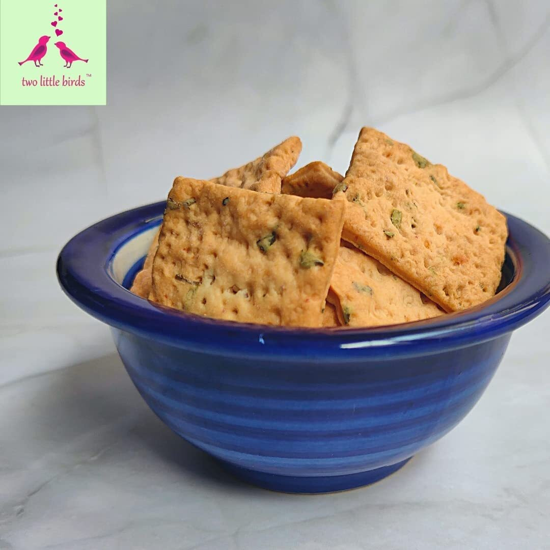 two little birds Cheese & Herbs Crackers - Italian Herbs and Cheese Flavoured| Baked Not Fried| Eggless, Handmade, Freshly Baked Snacks Chips| No Added Preservatives or Palm Oil| 120Grams (Pack of 1)