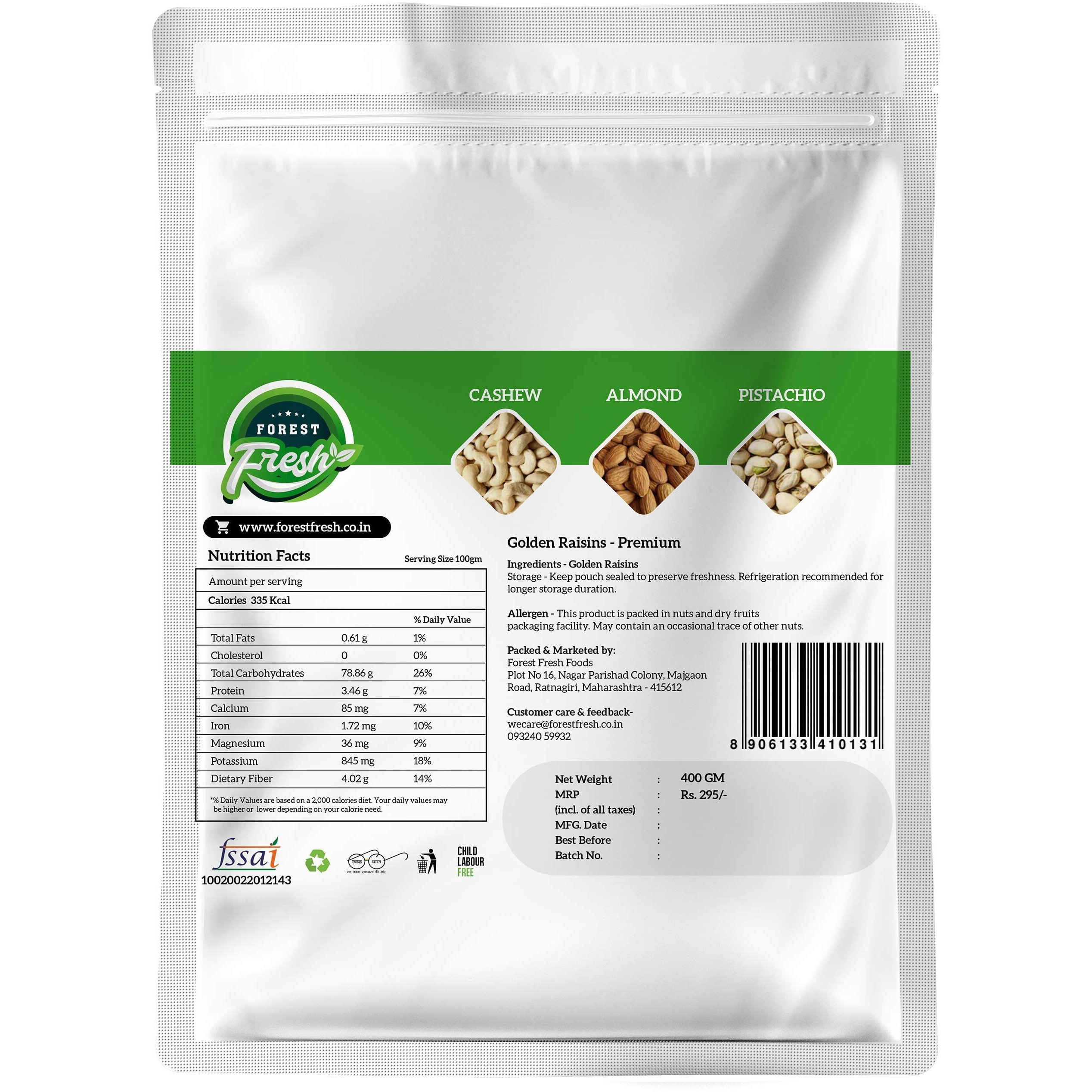 Forest Fresh 100% Natural - Premium Golden Raisins (Kishmish) - 400g - Everyday Essential Superfood - Dry Fruits & Nuts