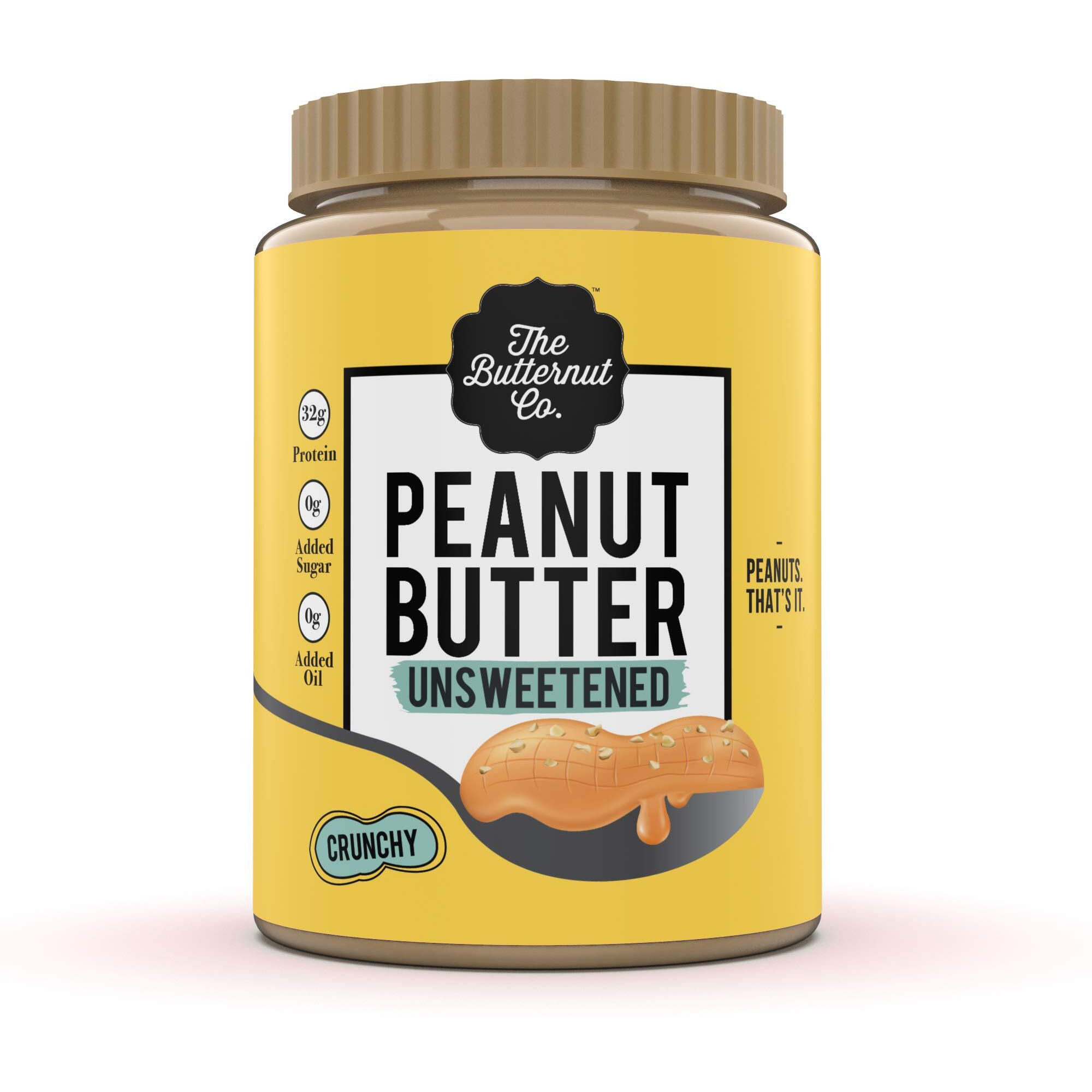The Butternut Co. Natural Peanut Butter (Crunchy) 800 gm, Unsweetened, 32g Protein, No Added Sugar, 100% Peanuts, No Salt, High Protein Peanut Butter, Gluten Free, Vegan, Cholesterol Free