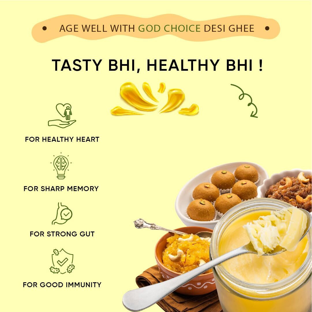 God Choice Organic Farms  Pure A2 Desi Cow Ghee 150 ML | Cultured Desi Cow Ghee from Bilona Method | Curd Churned Organic Cow Ghee (Glass Jar)