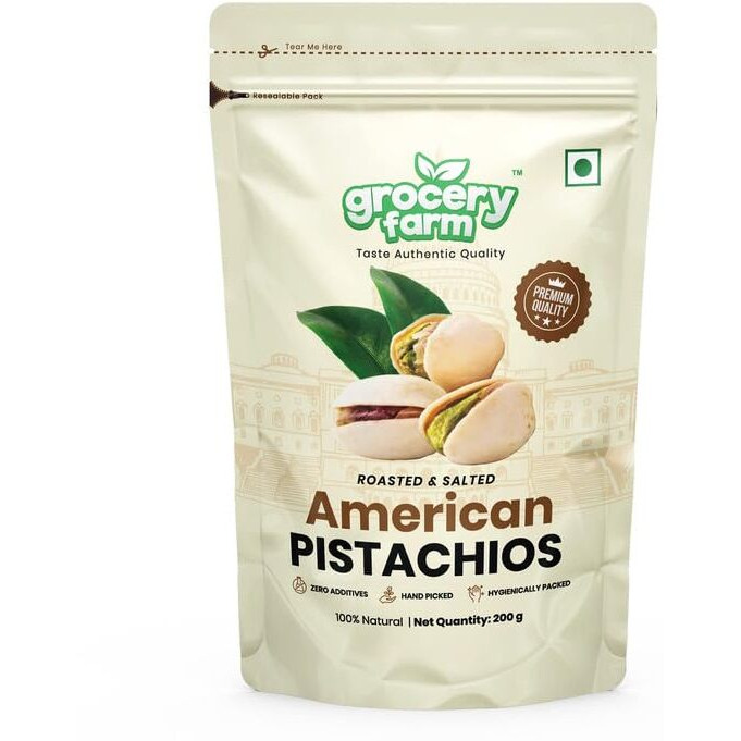Grocery Farms American Pistachios | Roasted, Salted, Healthy and Natural Pista | 100% Natural and Preservative-free | Perfect for A Healthy Snacking and Baking Experience | Pack of 1-200gm